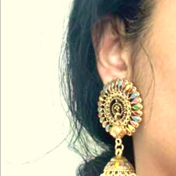 Two Pieces Earrings Nad Ring Set Faux Pearls Tassel Emery Rose Jumka Earrings - Picture 7 of 8